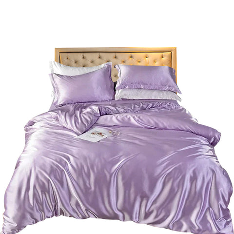 Beddings Lilac Eu Double Size Duvet Cover Set Luxury Polyester Silky Soft Quilt Covers
