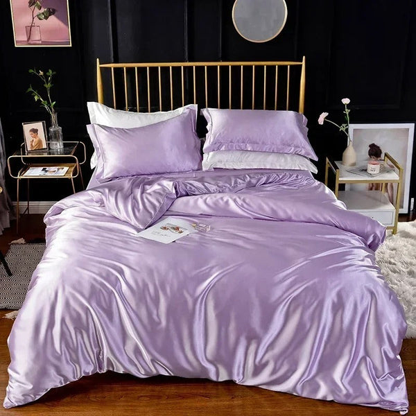 Beddings Lilac 140X210cm Satin Duvet Cover Set Luxury Polyester Quilt Covers