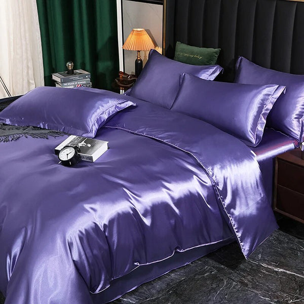Beddings Lilac Eu Single Size 2 Pieces High End Satin Smooth Duvet Cover Set Quilt Covers