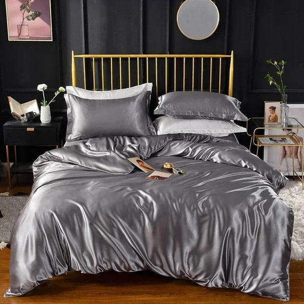 Beddings Gray Us Twin Size Satin Smooth Duvet Cover Set Polyester Quilt Covers