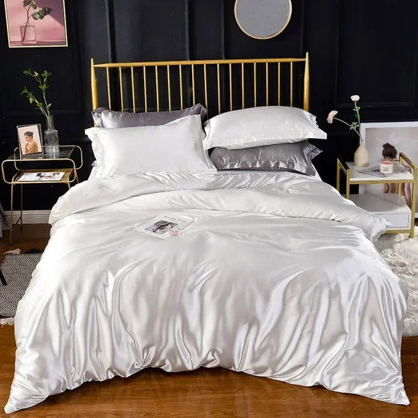 Beddings White Us Full Size 3 Pcs Satin Duvet Cover Set Polyester Quilt Covers