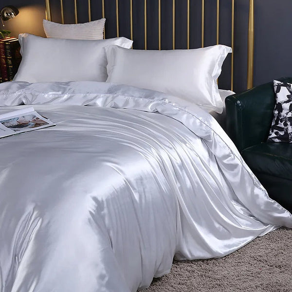 Beddings White Us Full Size 3 Pcs Satin Duvet Cover Set Polyester Quilt Covers
