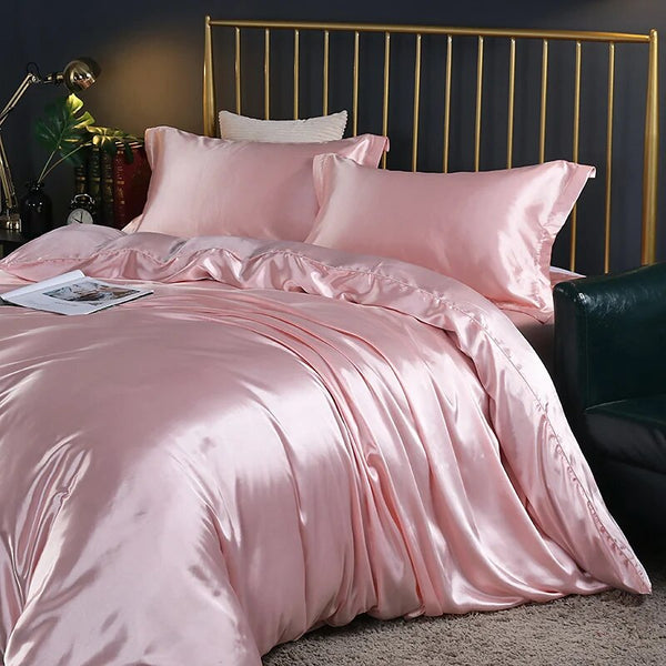 Beddings Light Pink Eu Double Size Satin Smooth Duvet Cover Set 3 Pcs Quilt Covers
