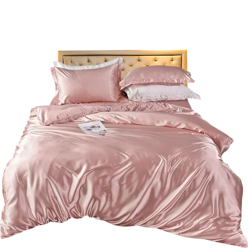 Beddings Light Pink Eu Double Size Satin Smooth Duvet Cover Set 3 Pcs Quilt Covers