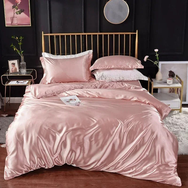 Beddings Light Pink Eu Double Size Satin Smooth Duvet Cover Set 3 Pcs Quilt Covers