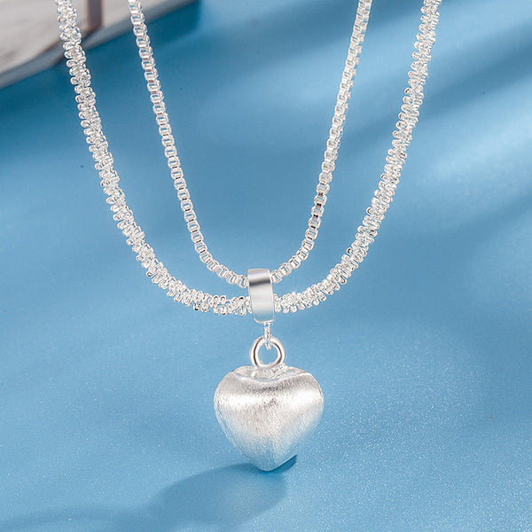 Veile Studios Double Layer Brushed Heart Pendant Necklace For Women High End Feel Fashion Jewelry Necklaces & Pendants