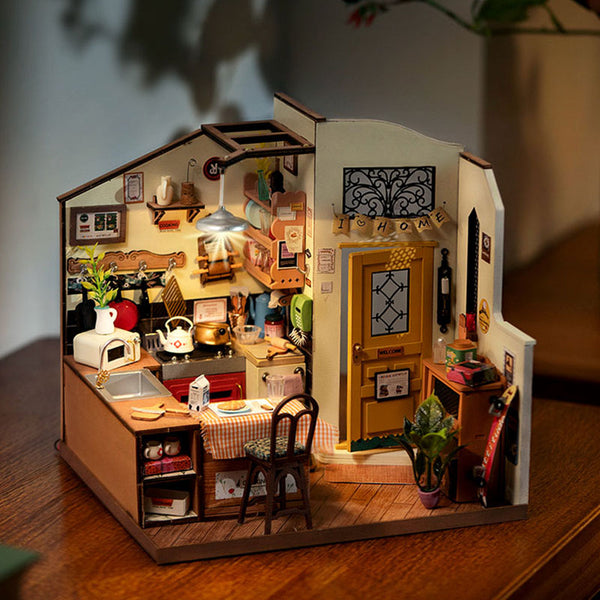 Puzzles Rolife Happy Kitchen Dollhouse Minature House Diy Wooden Puzzle With Led Light