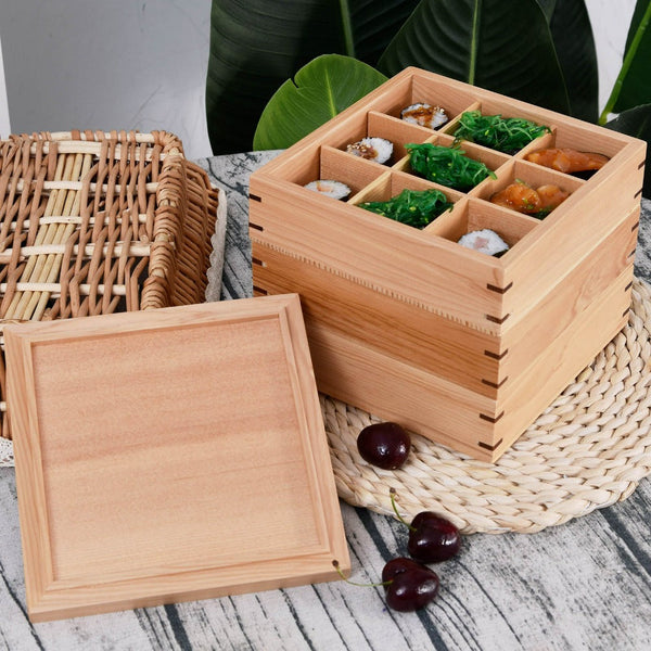 Japanese Style Wooden 3 Layer Sushi Bento Box Snack Container