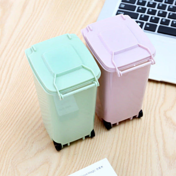 Multifunctional Plastic Storage Bin Desktop Trash Can With Wheel Pen Holders