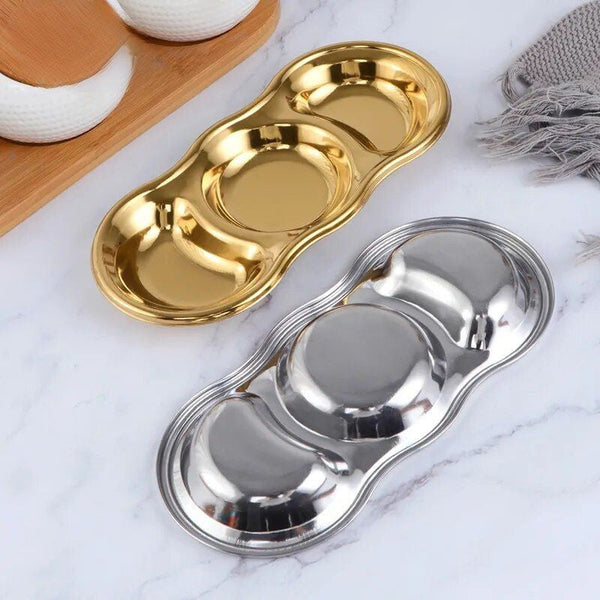 Rose Gold Stainless Steel 3 Grid Seasoning Sauce Dish Kitchenware Plates