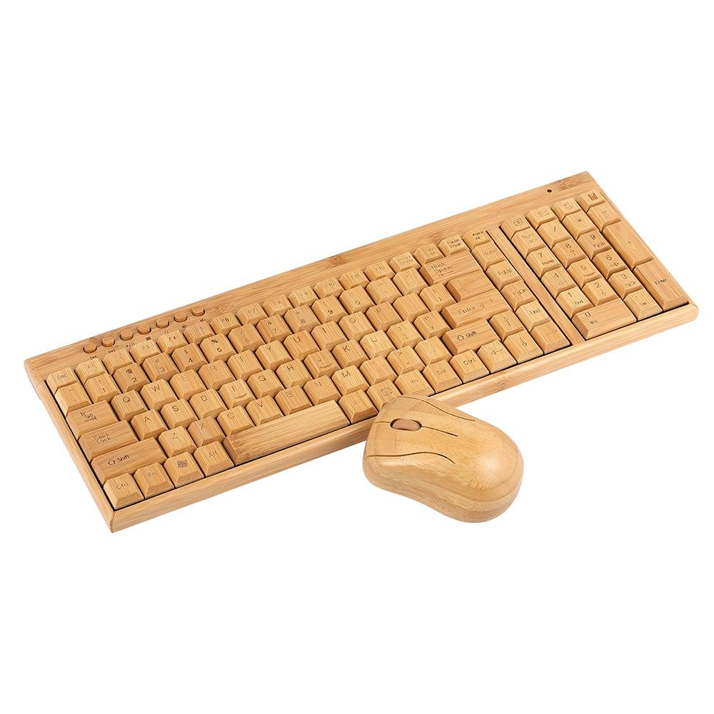 2.4G Wireless Bamboo Pc Computer Keyboard Mouse Combo