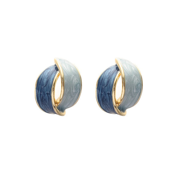 Veile Studios French Color Block Blue For Women Retro Earrings
