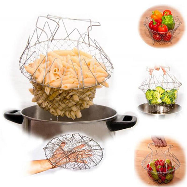 Foldable Multifunctional Steaming Rinsing Frying Chef Basket Strainer Steamers