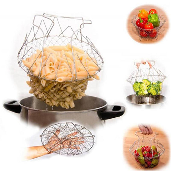 Foldable Multifunctional Steaming Rinsing Frying Chef Basket Strainer