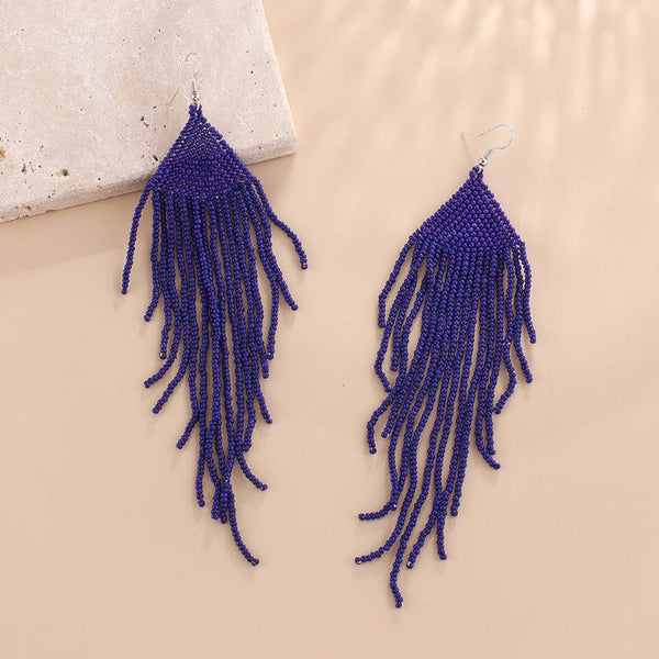 Veile Studios Bohemian Ethnic Colourful Handmade Beads Tassel Boho Beaded Hanging Earrings