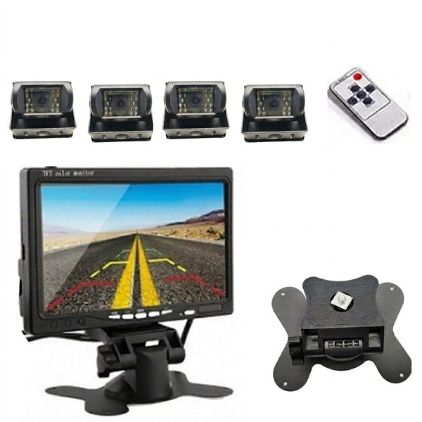 Wireless 4 Channel Split 7" Screen Monitor W/4 Reversing Camera Kit For Truck Trailer Bus Rear View Monitors/Cams & Kits