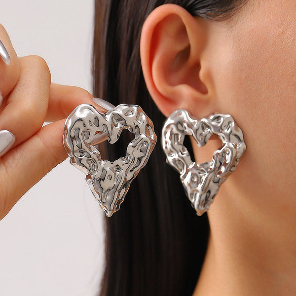 Veile Studios New Pleated Lava Hollow Heart Shaped For Women Valentine's Day Jewelry Earrings