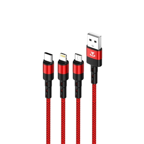 1.0M 3 In Usb A Type C To 8 Pin Data Sync Charge Cable Red