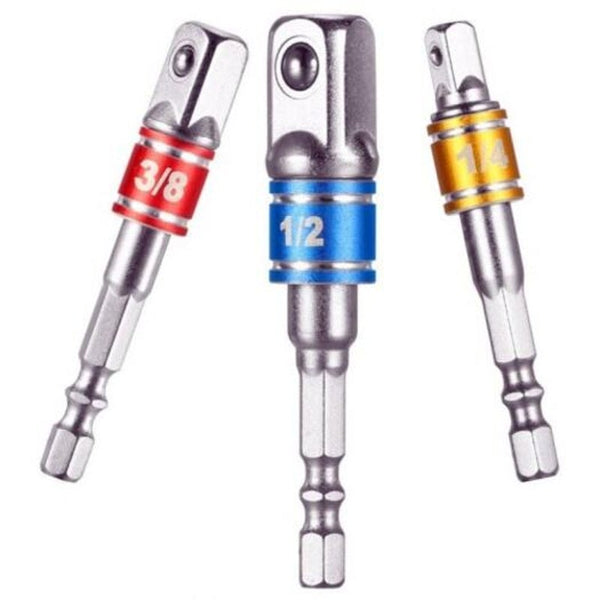 1 / 4 3 8 2 Inch Socket Adapter Set Driver Extension 3Pcs Hex Shank Multi Drill Bits