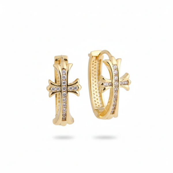 1 Pair Gold Sparkling Iced Out Rhinestone Cross Hoop Punk Elegance Buckle For Women Earrings