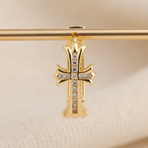 1 Pair Gold Sparkling Iced Out Rhinestone Cross Hoop Punk Elegance Buckle For Women Earrings