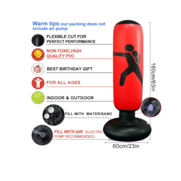 1.6M Red Inflatable Standing Boxing Bag Water Base Stress Punching Gym Punching Bags