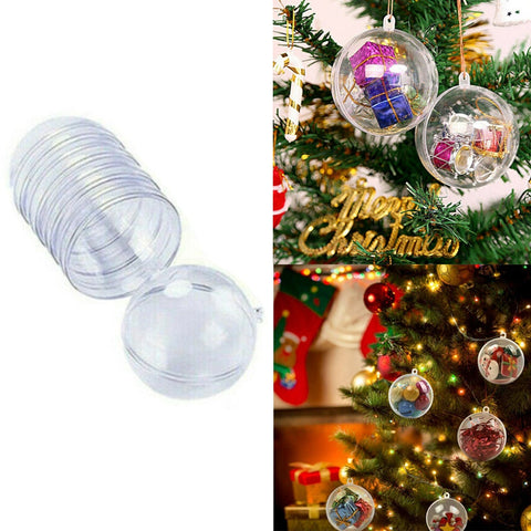 10/30Pcs Diy Fillable Plastic Christmas Ball Clear Xmas Tree Hanging Decor Ornament