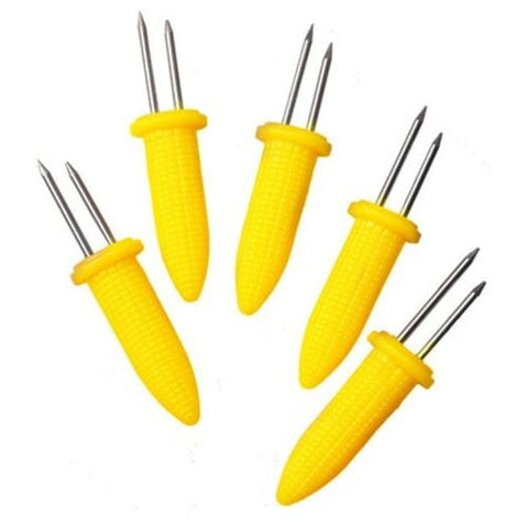 10 Pcs Bbq Corn Holder Fork Multi Function Stainless Steel Barbecue Tool Party Yellow Barbecue Tools