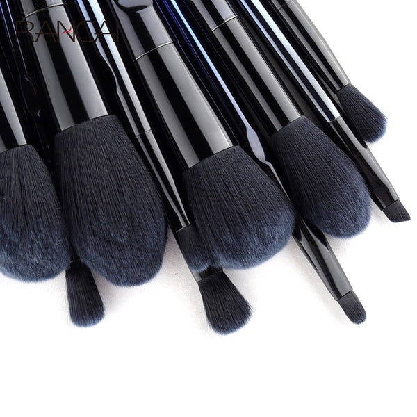 10 Pieces Makeup Navy Blue Premium Synthetic Hair Foundation Blending Brushes