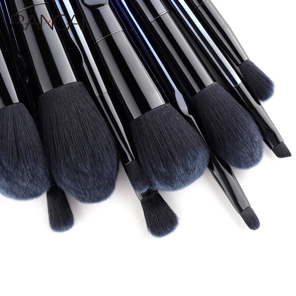 10 Pcs Makeup Brushes Navy Blue Premium Synthetic Hair Foundation Blending Tool Powder Eyeshadow Cosmetic Set Case