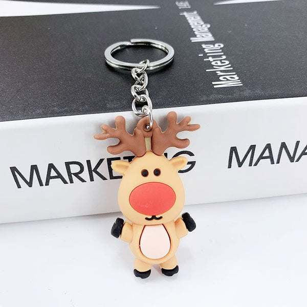 10 Pcs Creative Pvc Silicone Christmas Key Ring Keychain Small Gift Bag Car Pendant Elk A