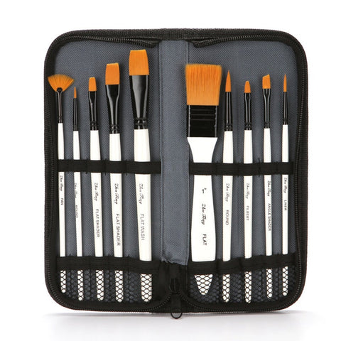 10Pcs/Set Nylon Hair Painting Brush With Canvas Bag And Brushes Art Supplies Artists Brushes