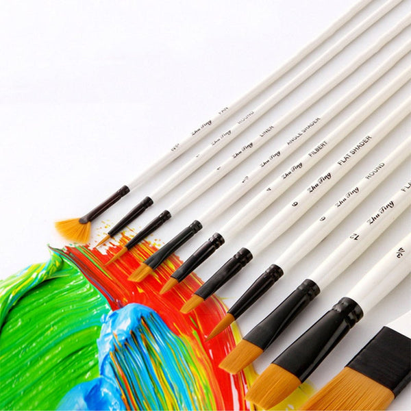 10Pcs/Set Nylon Hair Painting Brush With Canvas Bag And Brushes Art Supplies