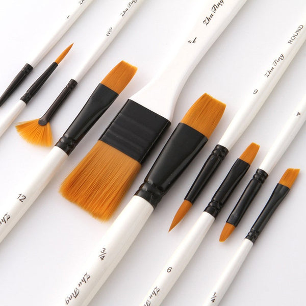 10Pcs/Set Nylon Hair Painting Brush With Canvas Bag And Brushes Art Supplies Artists Brushes