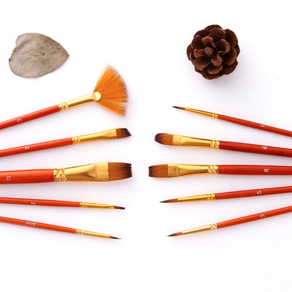 10Pcs/Set Watercolor Brush Pen Nylon Hair Oil Acrylic Painting Brushes Red