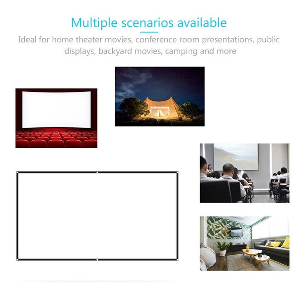 100 Inches Projector Screen Widescreen 16:9 Portable Projection Anti Crease Foldable Indoor Outdoor Movies For Home Office