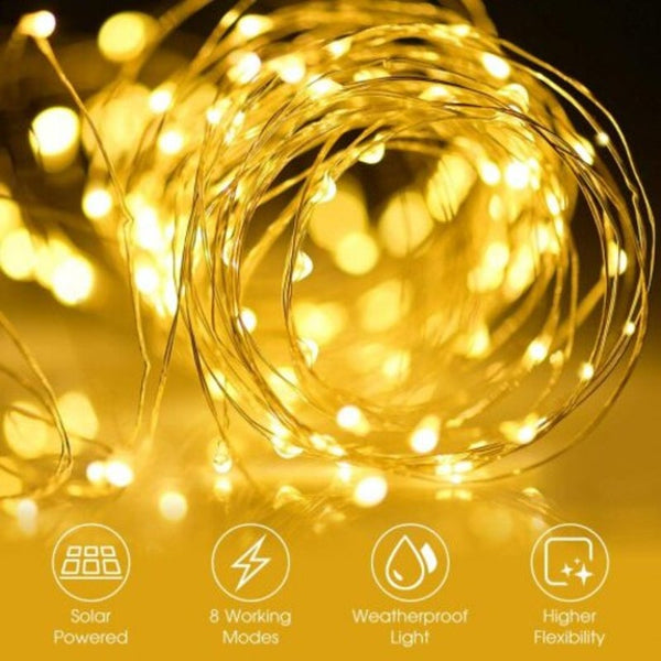 100 Led Solar Light Waterproof Copper Wire String Holiday Outdoor Strip Christmas Party Wedding Decoration Ip64 Warm White