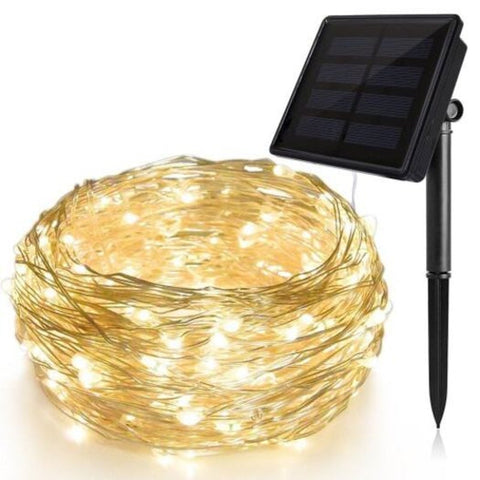 100 Led Solar Light Waterproof Copper Wire String Holiday Outdoor Strip Christmas Party Wedding Decoration Ip64 Warm White
