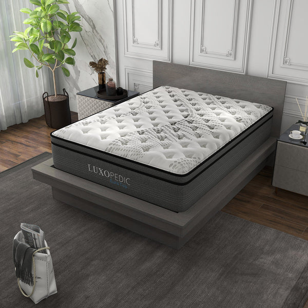 Luxopedic Pocket Spring Mattress 5 Zone 32Cm Euro Top Memory Foam Medium Firm Mattresses