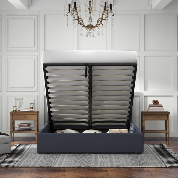 Milano Luxury Gas Lift Bed With Headboard (Model 1) Charcoal No.35 Double Double Bed Frames