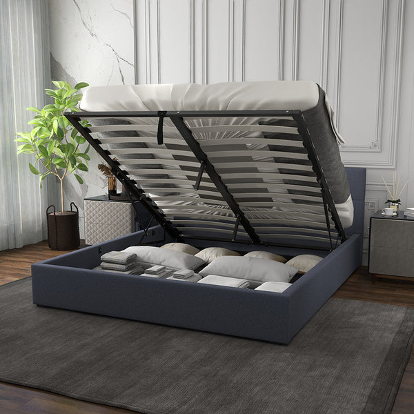 Milano Capri Luxury Gas Lift Bed With Headboard (Model 3) Charcoal No.35 Single Single Bed Frames