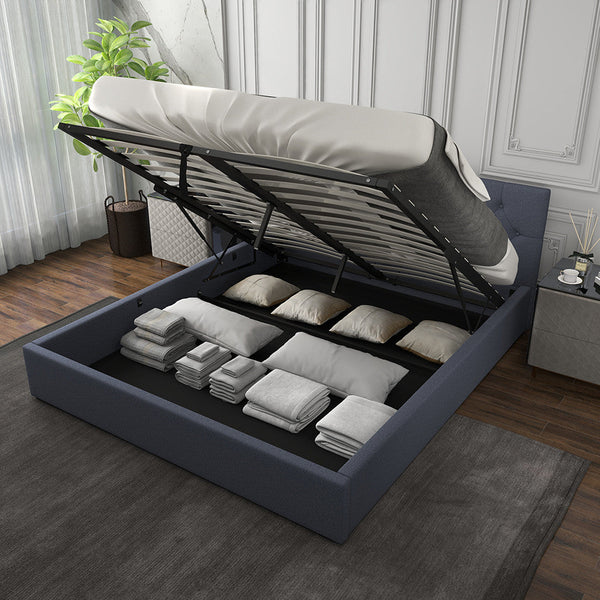 Milano Capri Luxury Gas Lift Bed With Headboard (Model 3) Charcoal No.35 Single Single Bed Frames
