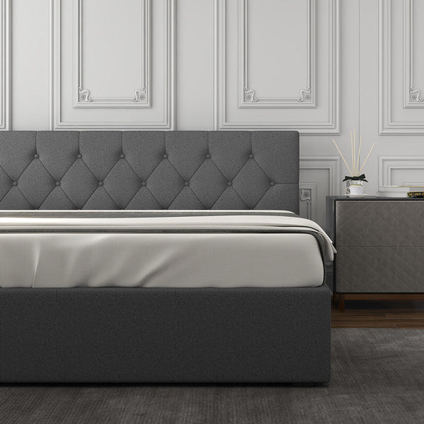 Milano Capri Luxury Gas Lift Bed With Headboard (Model 3) Grey No.28 King Single King Single Bed Frames
