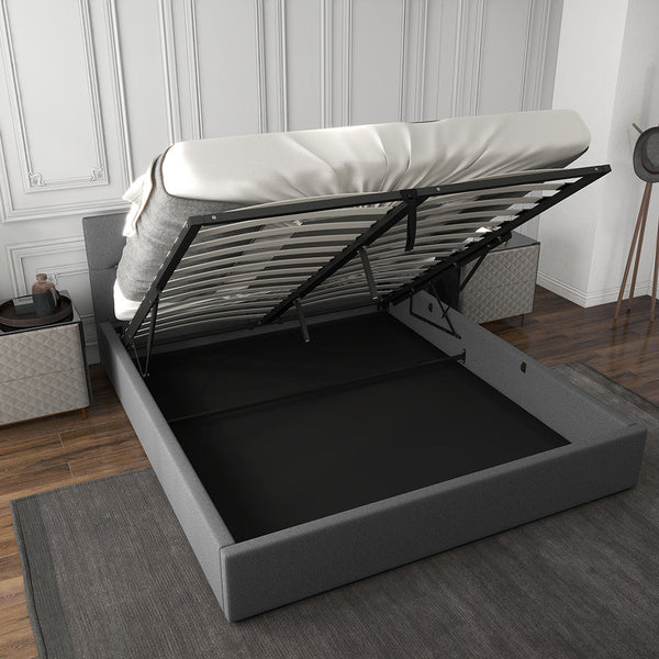 Milano Capri Luxury Gas Lift Bed With Headboard (Model 3) Grey No.28 King Single King Single Bed Frames