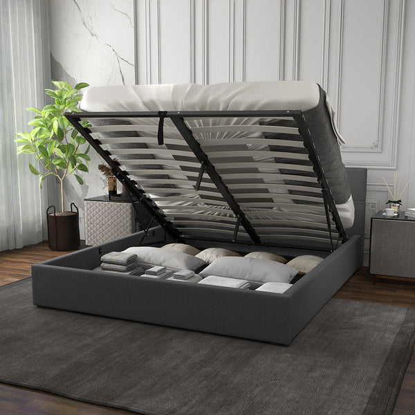 Milano Capri Luxury Gas Lift Bed With Headboard (Model 3) Grey No.28 King Single King Single Bed Frames