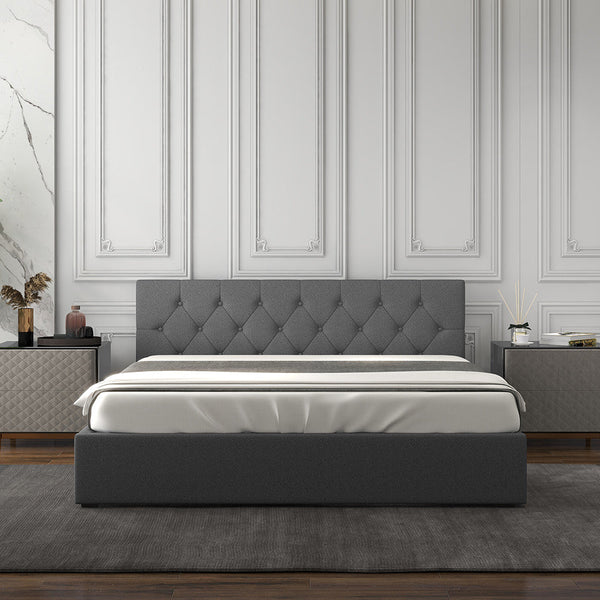 Milano Capri Luxury Gas Lift Bed With Headboard (Model 3) Grey No.28 King Single King Single Bed Frames