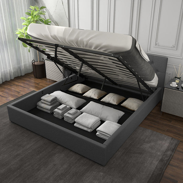 Milano Capri Luxury Gas Lift Bed With Headboard (Model 3) Grey No.28 King Single King Single Bed Frames