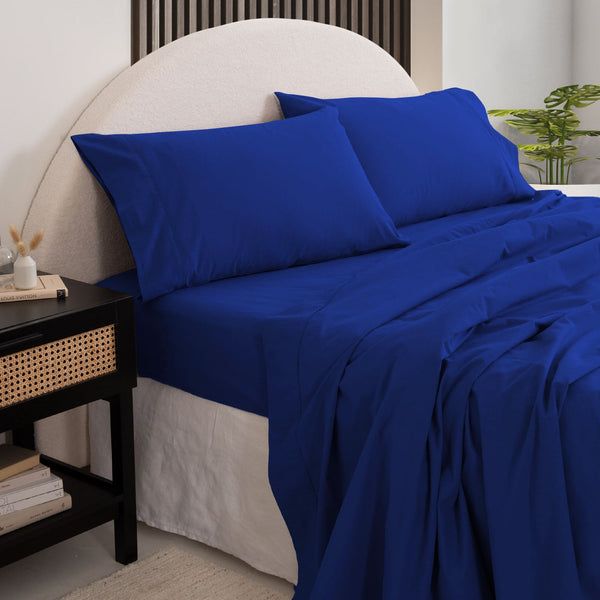 Royal Comfort Vintage Washed 100 % Cotton Sheet Set Single Blue Sheets