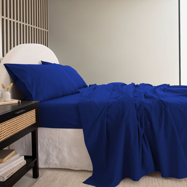 Royal Comfort Vintage Washed 100 % Cotton Sheet Set Single Blue Sheets