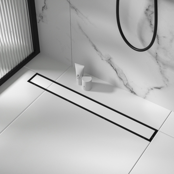 1000Mm Tile Insert Bathroom Shower Black Grate Drain W/Centre Outlet Floor Waste Drain Grates